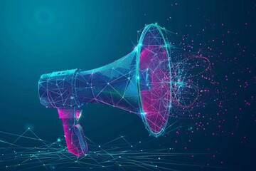 Vibrant Megaphone on Blue Background - Digital Marketing Symbol with Copy Space for Advertising