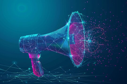 Vibrant Megaphone on Blue Background - Digital Marketing Symbol with Copy Space for Advertising