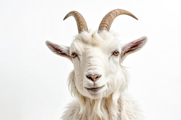 Portrait of a White Goat with Horns