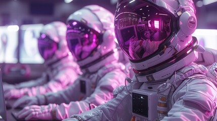 Astronauts sitting together, one taking a selfie, with reflections visible on visor