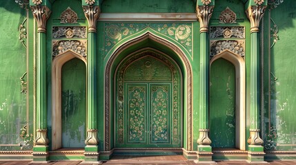 Obraz premium Old-fashioned Green Wall with Elegant Designs