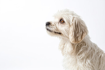 White fluffy dog looking to the side