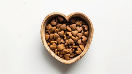 Fototapeta premium Rabbit shaped bowl with pet food on white background viewed from above