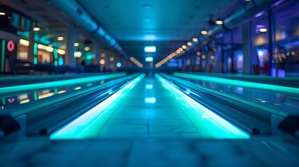 Neon-lit Bowling Alley with Futuristic Ambiance and Glowing Lanes