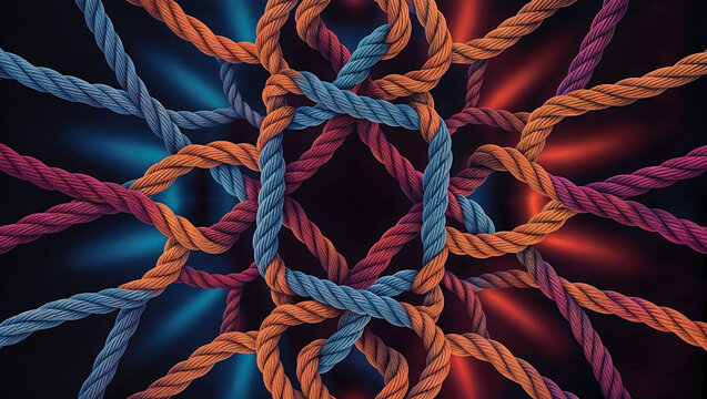 strenth Team rope diverse strength connect partnership together teamwork unity communicate support. Strong diverse network rope team concept integrate braid color background cooperation empower power