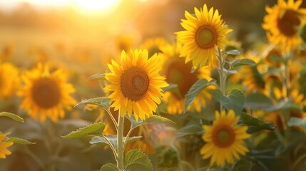 Obraz premium Sunflower flower on a sunflower field.