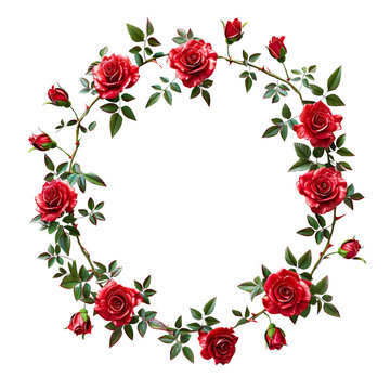 Circular shape of red roses on transparent background, white background