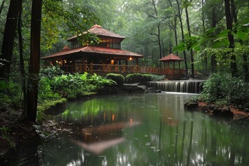 Obraz premium Well-Being Retreat Center - Holistic Health, Mindfulness Practices, Tranquil Environment, AI