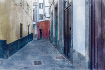 Fototapeta premium watercolor of the vegueta neighborhood in las palmas