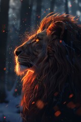 Ember Monarch: Majestic Lion Bathed in Sunset's Glow