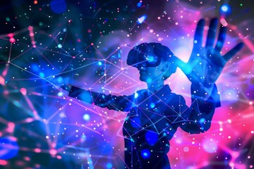 Enhancing corporate events  hands engaging with virtual reality headset in close up