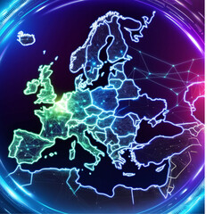 Abstract digital map of Western Europe, concept of European global network and connectivity, data transfer and cyber technology, information exchange and telecommunication