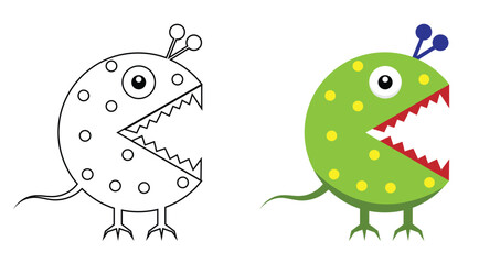 Cute Monster Children Coloring Page. Learning drawing and educational materials for a child.