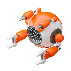 Spherical maintenance robot with tool, 3d rendered, not AI generated