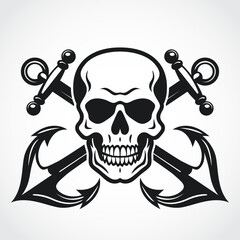 skull crossed anchors, pirate flag, monochrome symbol logo