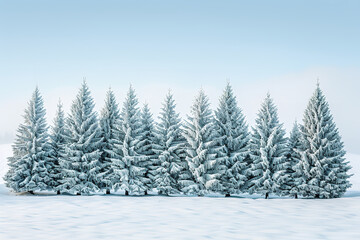 Fototapeta premium Snow-Capped Fir Trees Against Clear Blue Sky - Minimalist Winter Scene 
