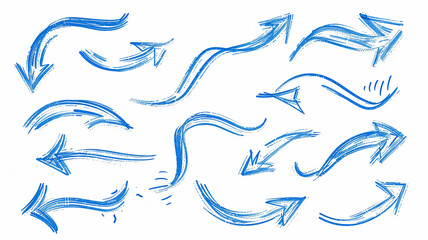 A set of variations of blue arrow guides on a white background