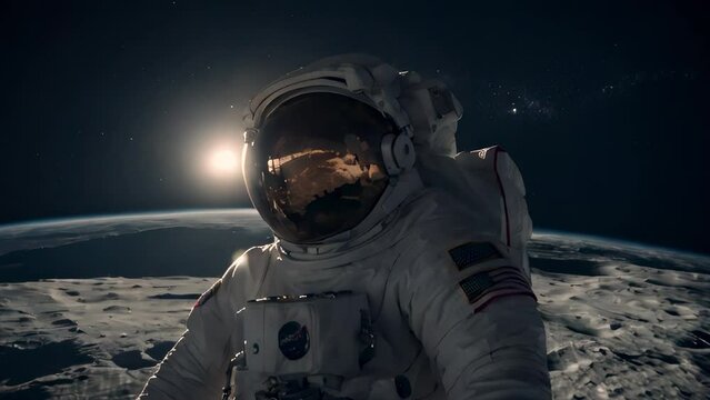 An astronaut slowly floats in zero gravity. Generated with Ai