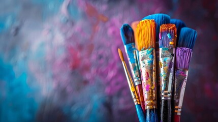 Colorful Paintbrush Collection Against Blurred Artistic Background