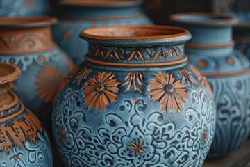 A newborn Mediterranean pottery showcasing the elaborate details in a close-up shot.