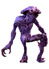 3D Rendering Purple Alien on White