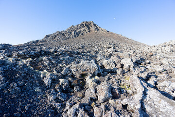 Morphological characteristics of the irregular terrain of the Pico mountain in the Azores archipelago.