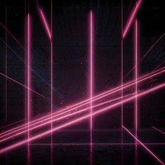 Fototapeta premium Dark background with lines and spotlights, neon light, night view. Abstract pink background Generative AI 