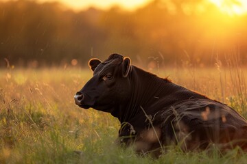 view from side body of a Aberdeen Angus, Awe-inspiring, Full body shot,Side Angle View