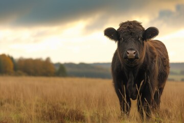 Fototapeta premium view from side body of a Aberdeen Angus, Awe-inspiring, Full body shot View