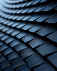 Fototapeta premium Abstract pattern of blue rectangular tiles forming a curved surface.