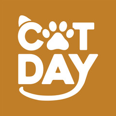 International Cat Day vector white with strong orange background typography illustration for poster print, postcard, banner, logo, sign, sticker, blog