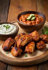 Fototapeta premium Chicken tikka kebabs, marinated in spices and yogurt then roasted in tandoor or barbeque