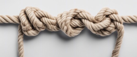 Close-up of a knotted rope symbolizing strength, unity, and trust. Perfect for concepts of togetherness, resilience, and teamwork.