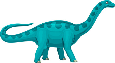 Cartoon datousaurus dinosaur character of prehistoric forest animal. Funny blue dino vector personage of jurassic period jungle giant lizard. Ancient sauropod dinosaur, prehistoric herbivore animal
