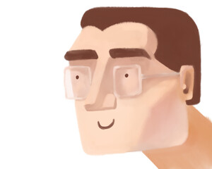 Cheerful Cartoon Character with Glasses and Smile