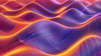 Fototapeta premium Gradient purple and orange background with holographic wave textures: Ethereal and modern, ideal for futuristic art or sci-fi scenes, the gradient and holographic waves create a visually captivating