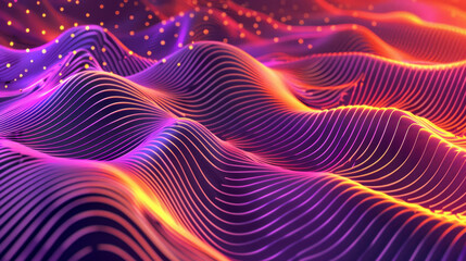 Fototapeta premium Gradient purple and orange background with holographic wave textures: Ethereal and modern, ideal for futuristic art or sci-fi scenes, the gradient and holographic waves create a visually captivating