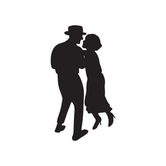 Dancing classes, retro theater performance show. Beautiful retro vintage couple dancing salsa on festival in black isolated on white background. Hand drawn vector silhouette illustration