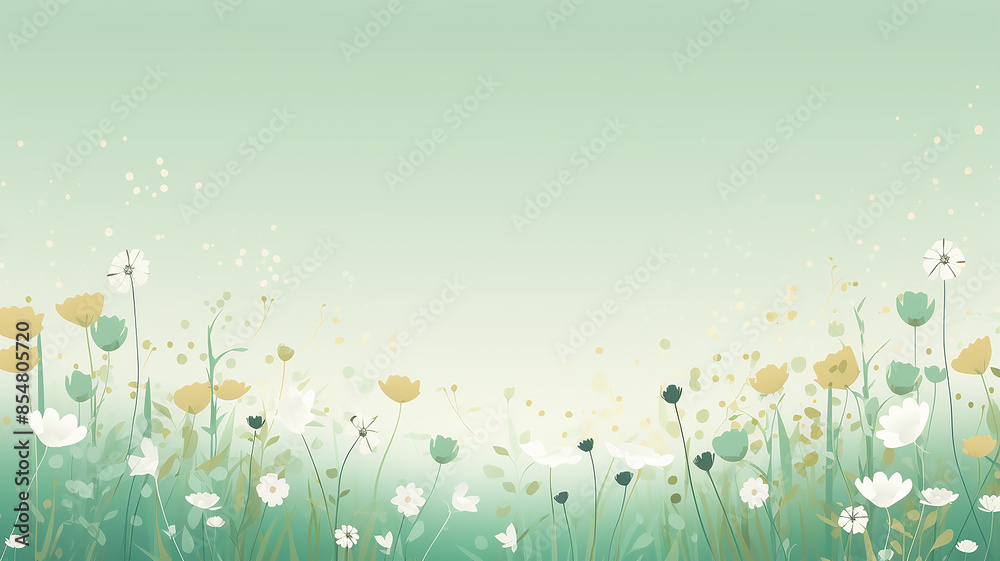 Wall mural Wildflowers on mint background, spring greeting card - Wall murals
