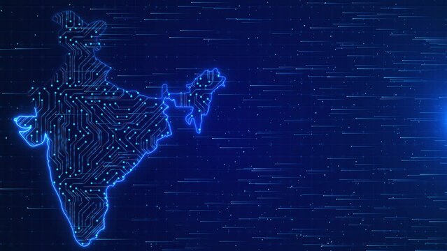 Map of Digital India country Digital India Concept, India Map with abstract lines on technology background, High-tech digital India map. circuit board artificial intelligence concept