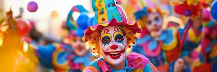 Fototapeta premium In the lively carnival atmosphere, colorful costumes and entertaining masks bring joy and smiles to the crowd.