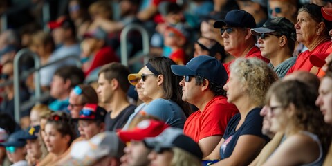 Fototapeta premium The audience cheers and watches the thrilling sports game in the stadium, displaying both support and disappointment.