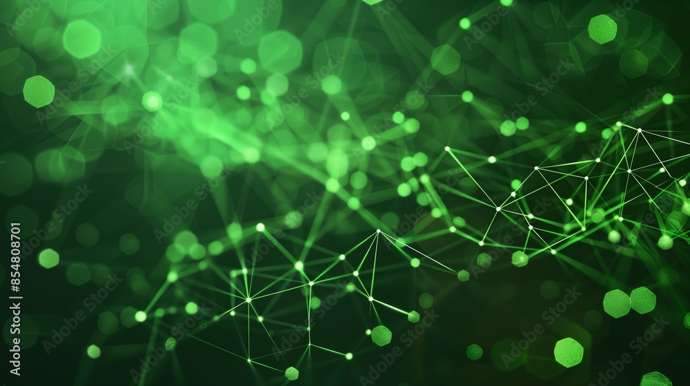 Fototapete Abstract green background with green dots connected in the form of low poly network.