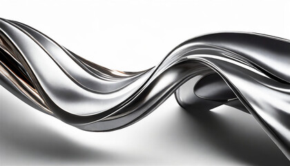 Abstract fluid metal bent form. Metallic shiny curved wave in motion. Design element steel texture effect.