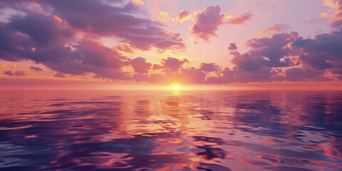 Obraz premium Ocean Tranquility Sun Setting on Calm Sea Waters