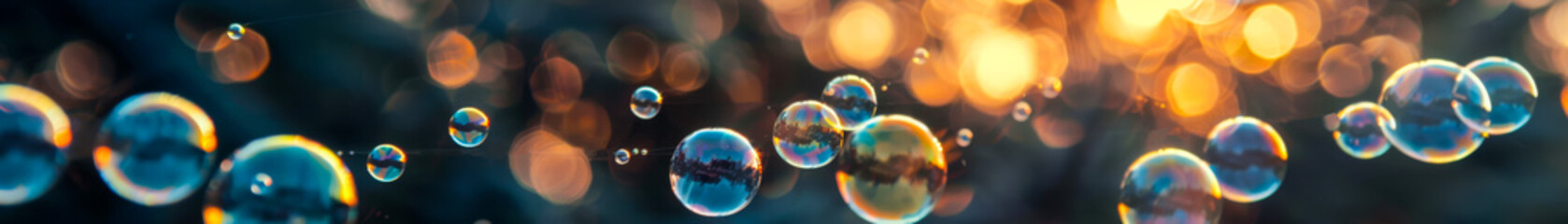 Obraz premium Translucent Soap Bubbles Floating in the Air at Sunset
