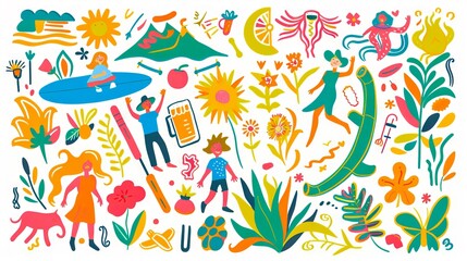 Obraz premium A colorful illustration of people and plants.