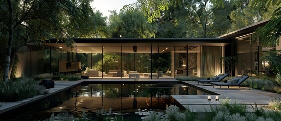 Obraz premium Secluded Luxury Haven: Exclusive Modern Home Surrounded by Lush Tropical Gardens