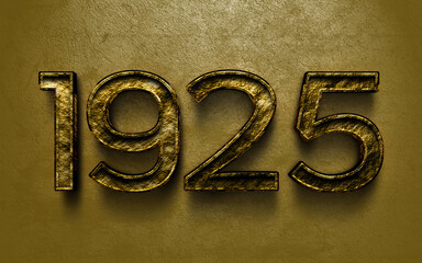 3D dark golden number design of 1925 on cracked golden background.