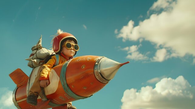 Children play in the rider and the rocketman. 